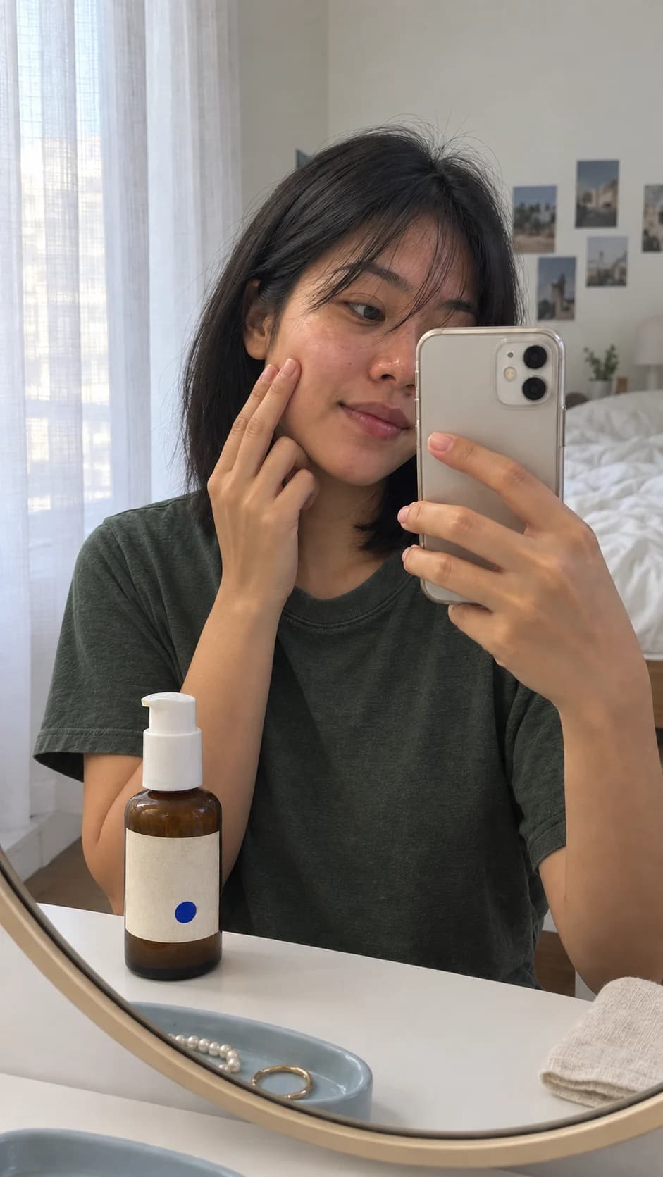 Creator reacting naturally after her skincare routine